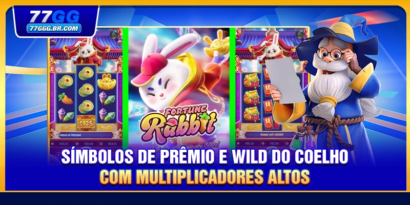 Símbolos de prêmio e Wild do coelho com multiplicadores altos