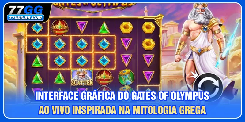 Interface gráfica do Gates of Olympus ao vivo inspirada na mitologia grega