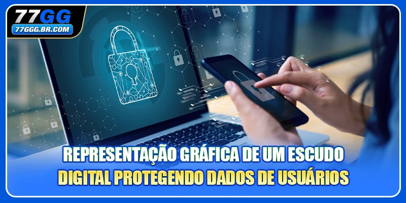 Representação gráfica de um escudo digital protegendo dados de usuários
